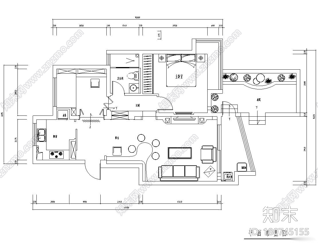 110㎡现代简约风两房两厅住宅装修施工图施工图下载【ID:180745155】