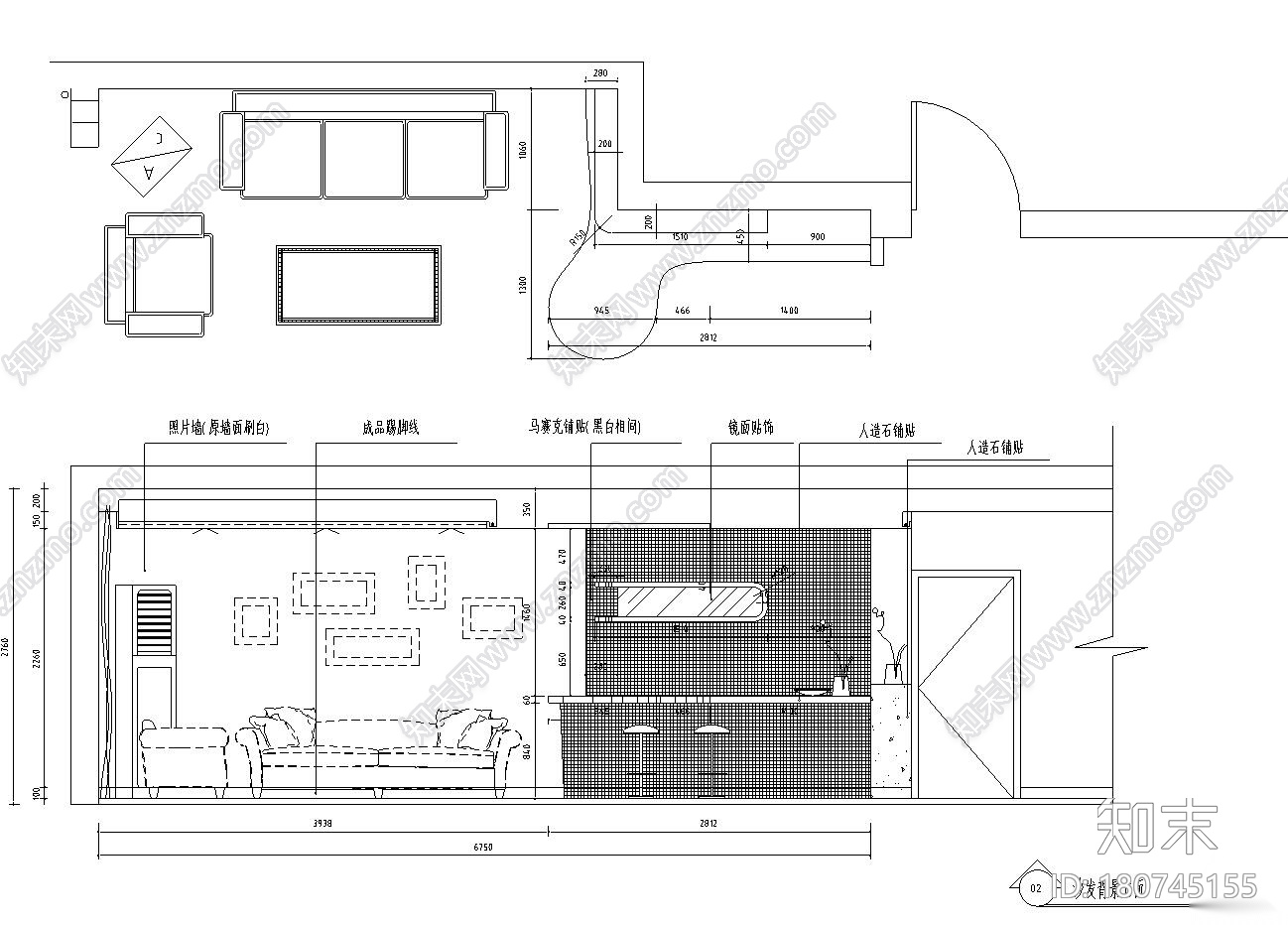 110㎡现代简约风两房两厅住宅装修施工图施工图下载【ID:180745155】