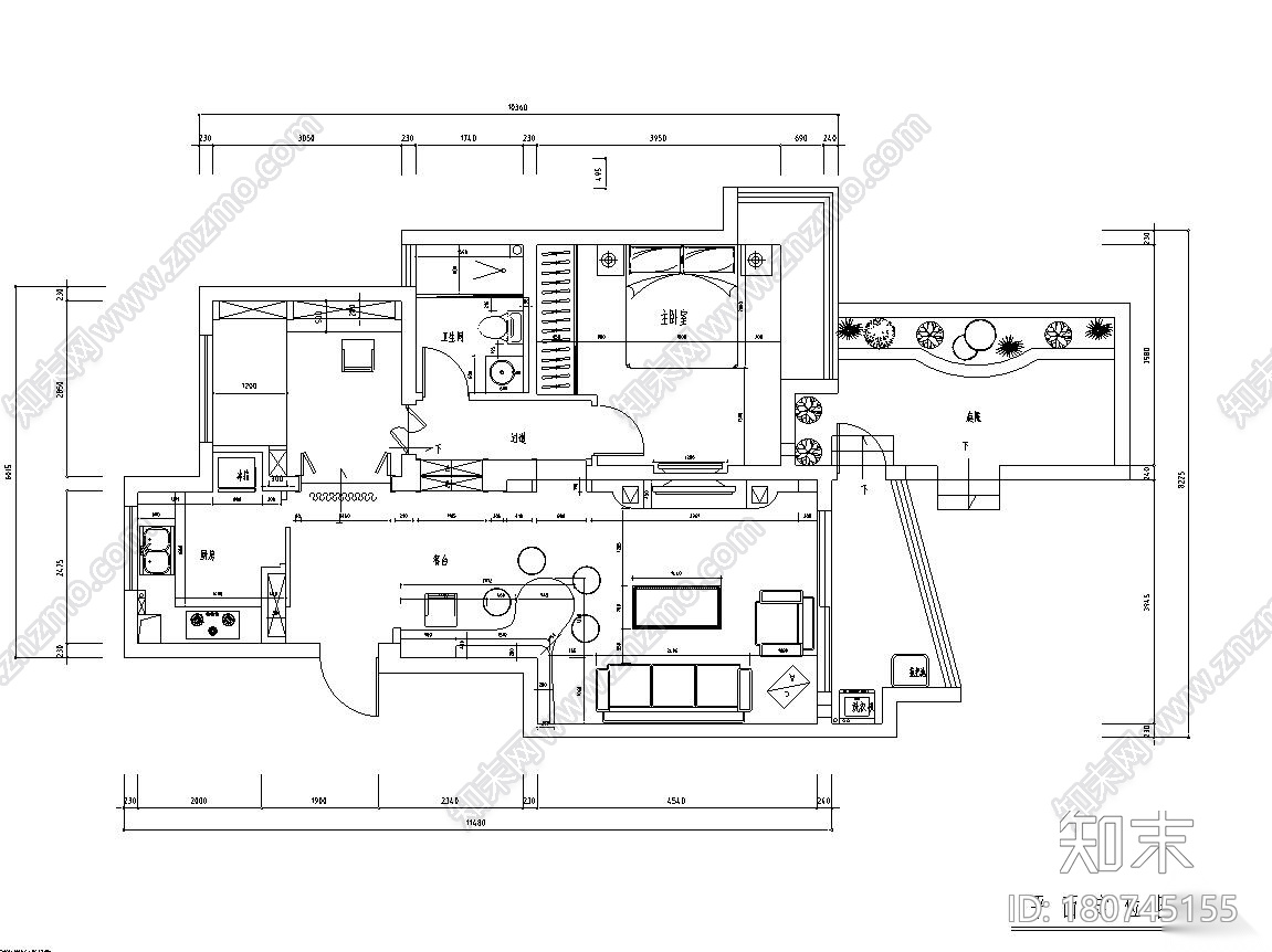 110㎡现代简约风两房两厅住宅装修施工图施工图下载【ID:180745155】