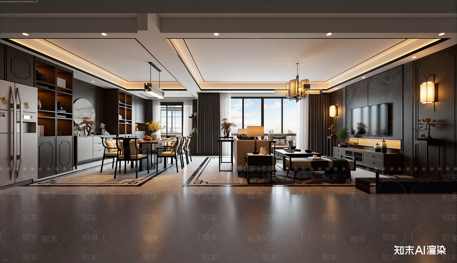 新中式客餐厅3D模型下载【ID:1222124451】
