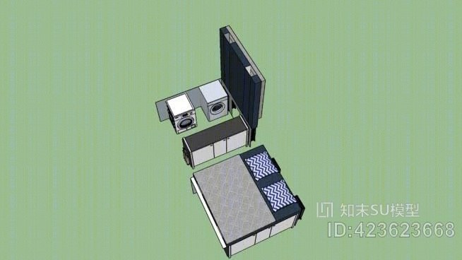 特大型卧房洗衣房敞篷车SU模型下载【ID:423623668】