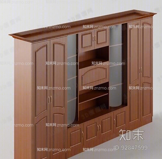现代棕色木艺衣柜3D模型下载【ID:92847599】