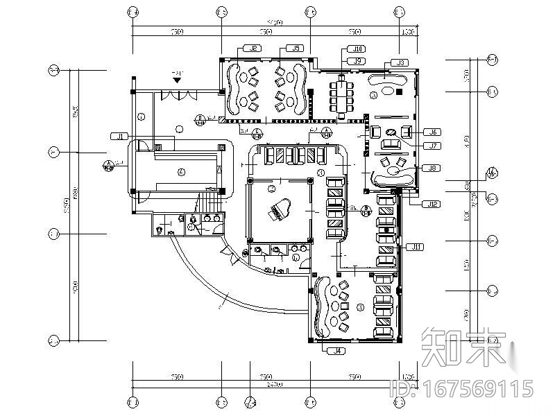 咖啡厅平面图cad施工图下载【ID:167569115】