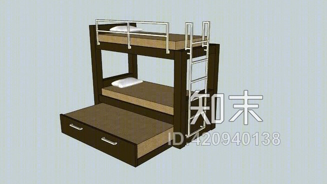现代卧铺双层床SU模型下载【ID:420940138】