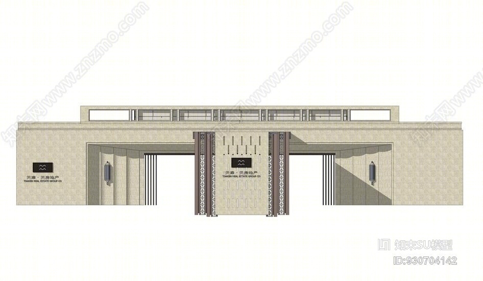 新亚洲新中式入口大门SU模型下载【ID:930704142】