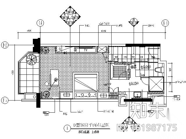 [广东]五星级酒店D型房施工图cad施工图下载【ID:161987175】