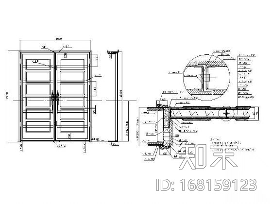 木制双开防盗门cad施工图下载【ID:168159123】