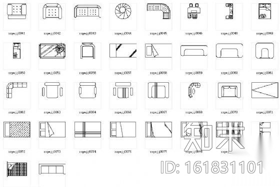 常用家具平面图块集cad施工图下载【ID:161831101】