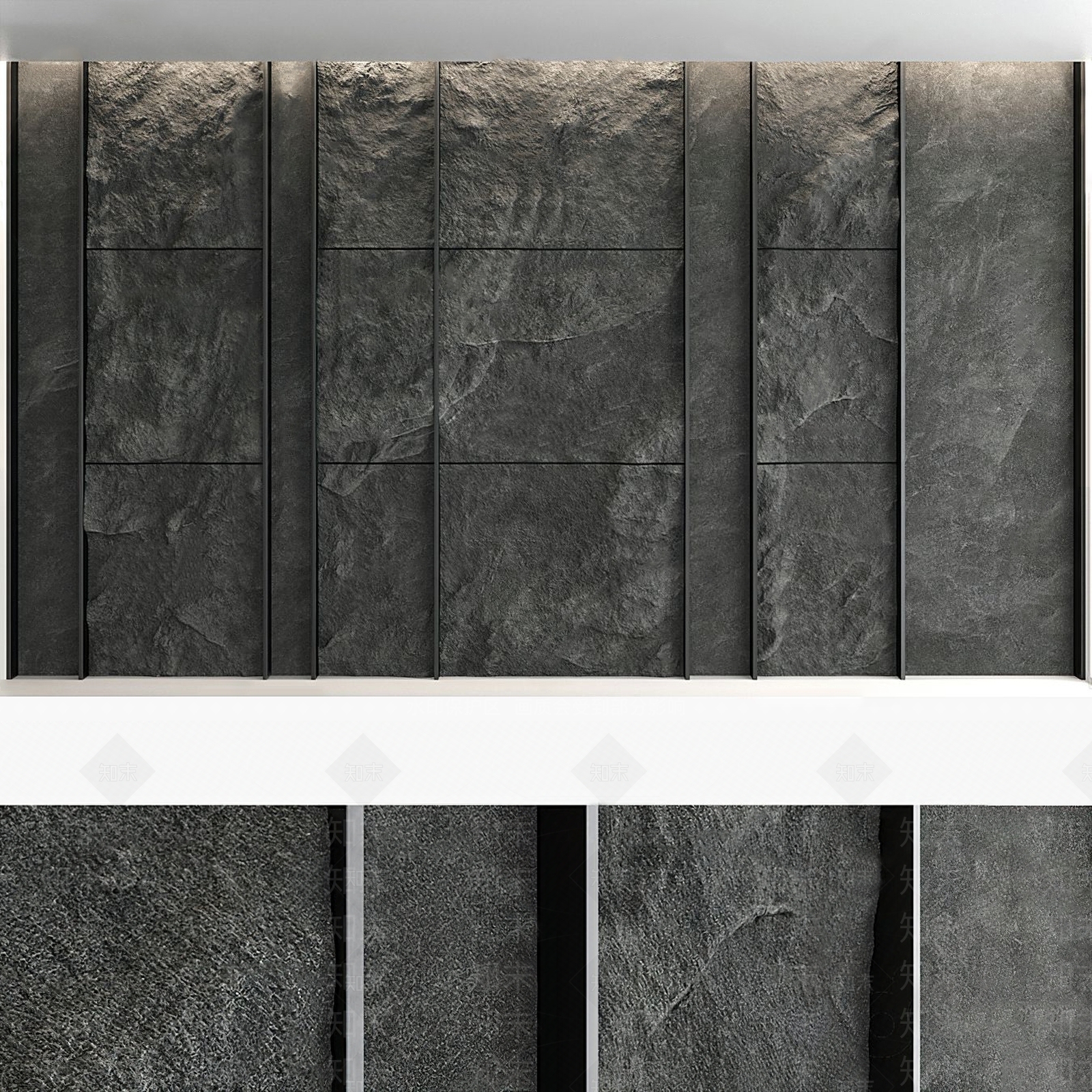 现代文化石粗面岩板背景墙3D模型下载【ID:1115727755】