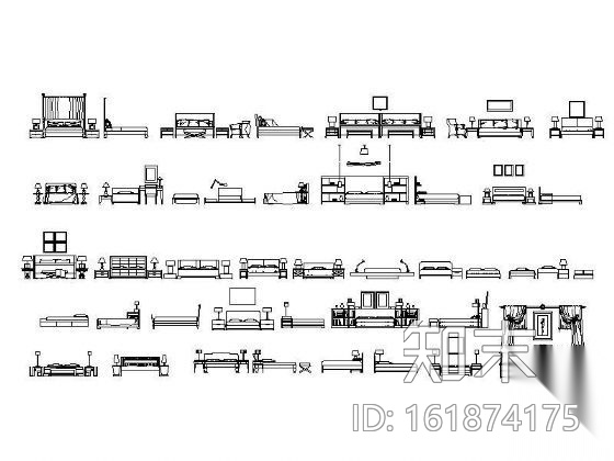 精致床立面图块cad施工图下载【ID:161874175】