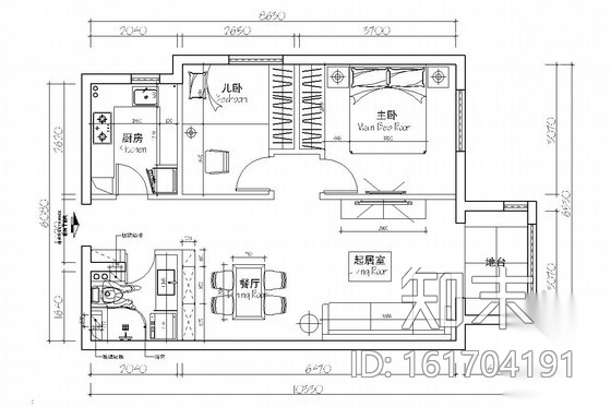 [北京]交通便利成熟配套商圈小区现代风格一居室装修图施工图下载【ID:161704191】