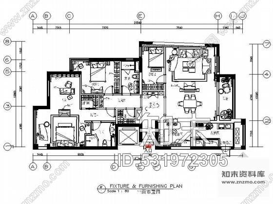 施工图宁波中央国际豪宅精品简欧风情三居室CAD装修施工图含高清效果图施工图下载【ID:531972305】