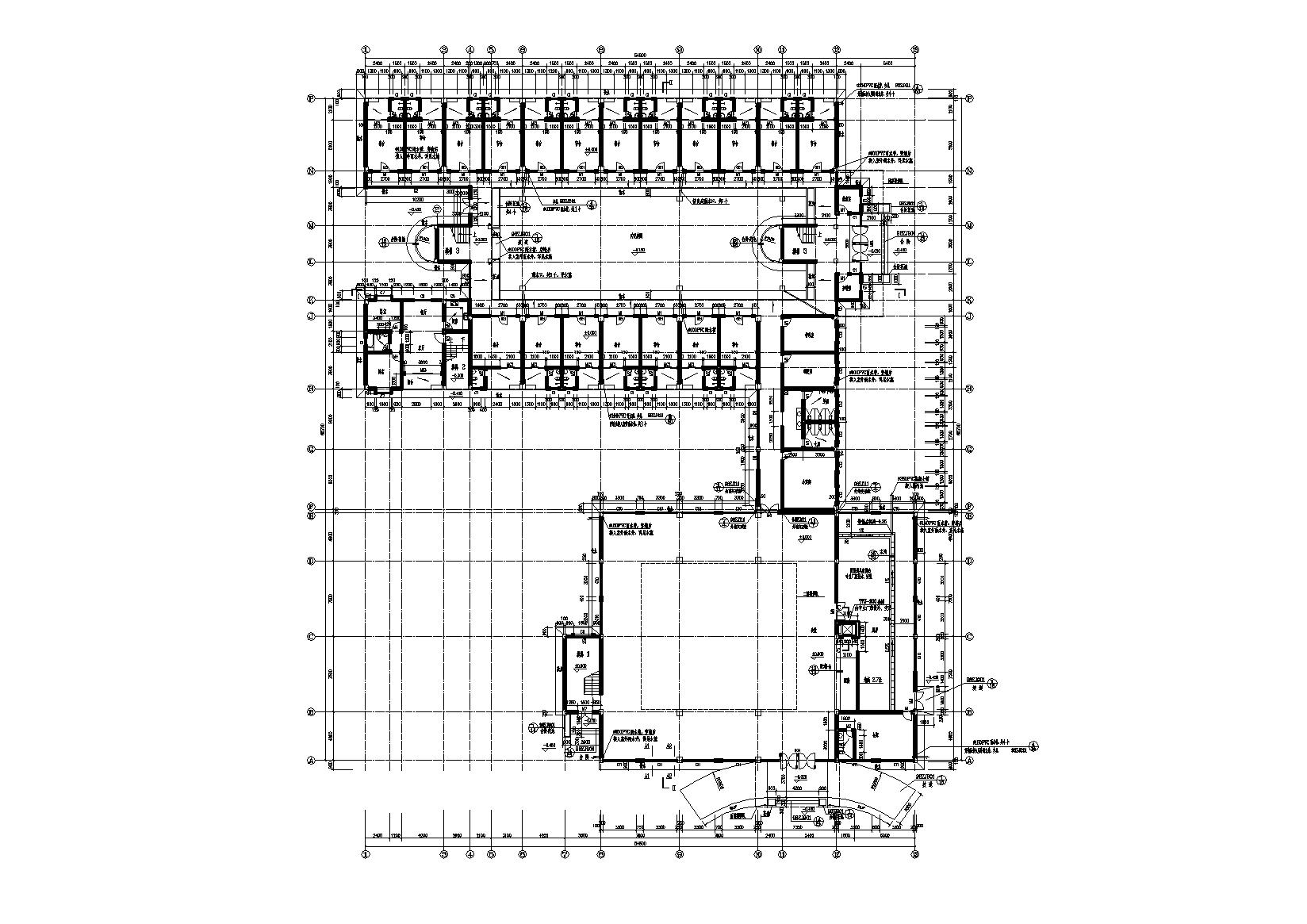 多层食堂庭院宿舍楼建筑施工图施工图下载【ID:164872195】