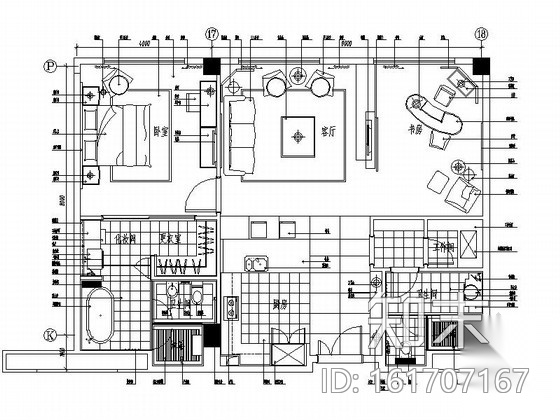 [北京]典雅现代酒店式公寓两居室设计装修图（含效果）cad施工图下载【ID:161707167】