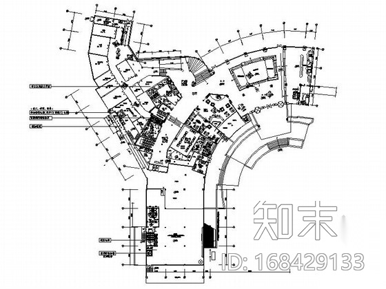 新中式酒店大堂室内装修设计图cad施工图下载【ID:168429133】