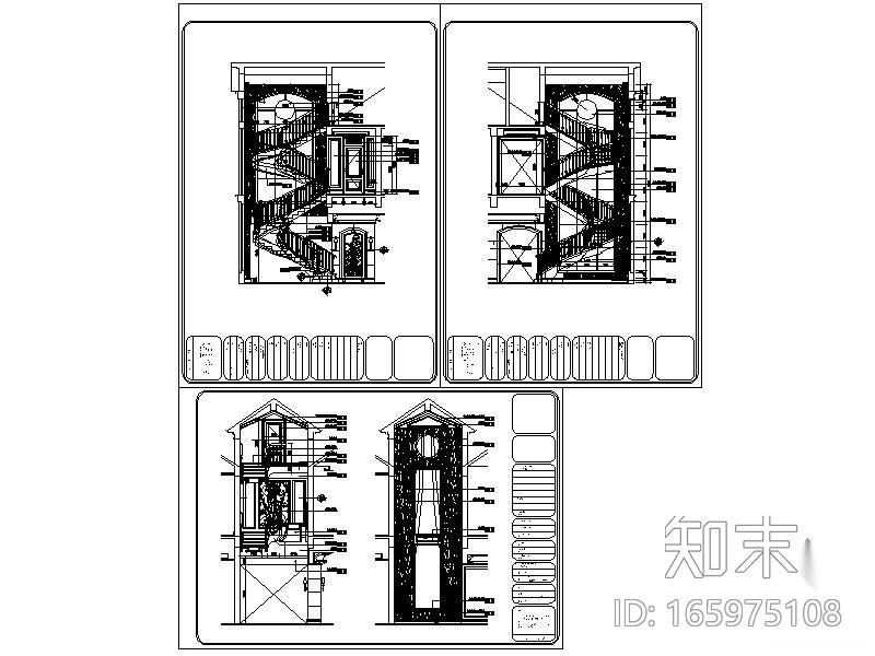 欧式三层楼梯间立面图cad施工图下载【ID:165975108】