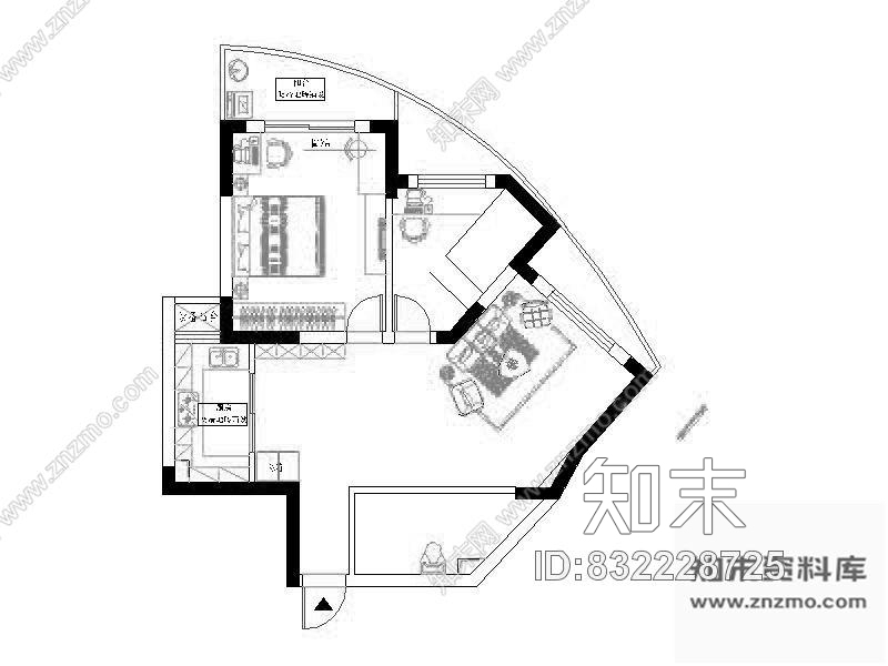 图块/节点二室二厅平面图cad施工图下载【ID:832228725】