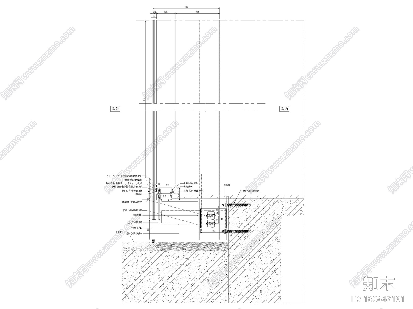 [广州]单层售楼部玻璃幕墙施工图2018cad施工图下载【ID:180447191】