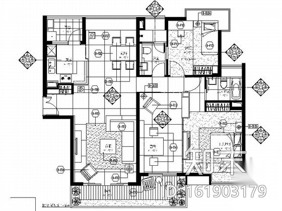 温馨三居样板房室内装修图（含实景）cad施工图下载【ID:161903179】