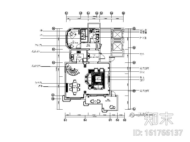 法式奢华别墅CAD施工图（含效果图）cad施工图下载【ID:161766137】