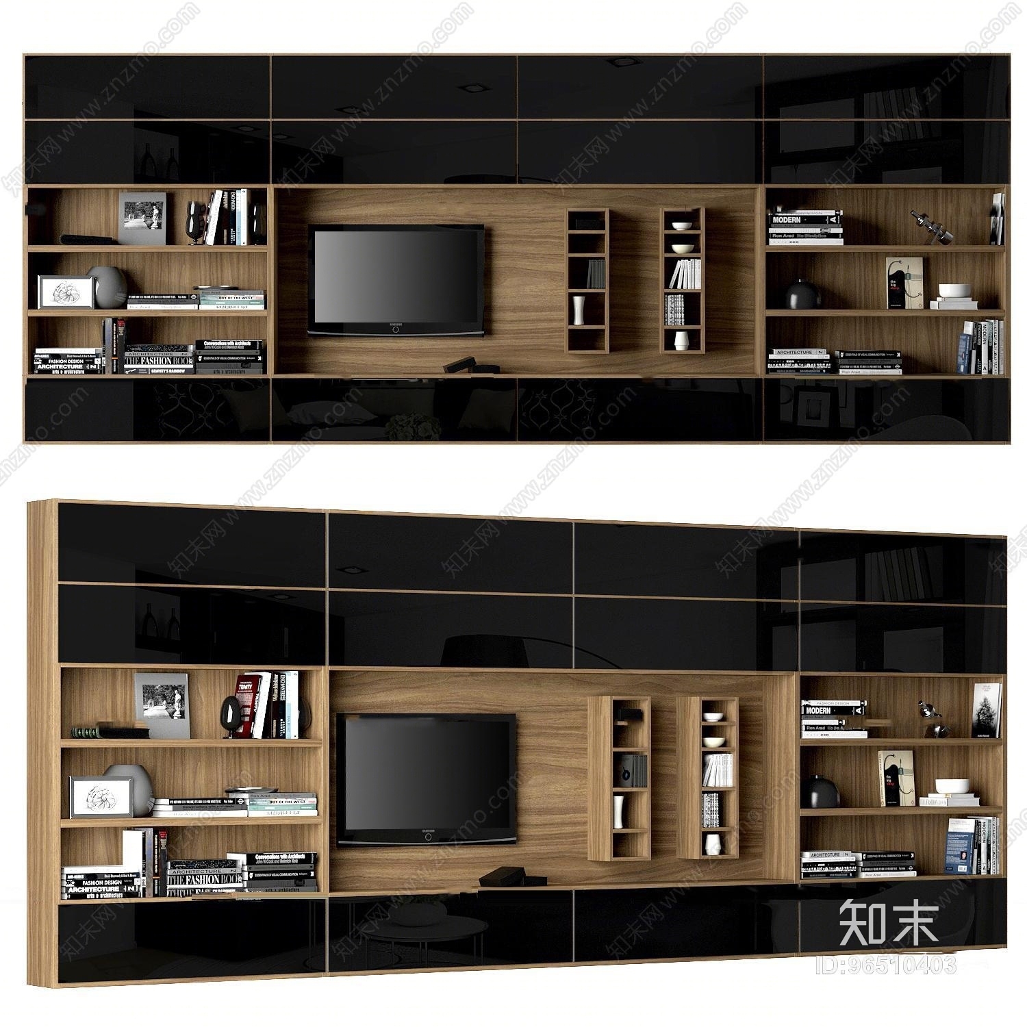 现代实木电视柜电视机书籍摆件组合3D模型下载【ID:96510403】
