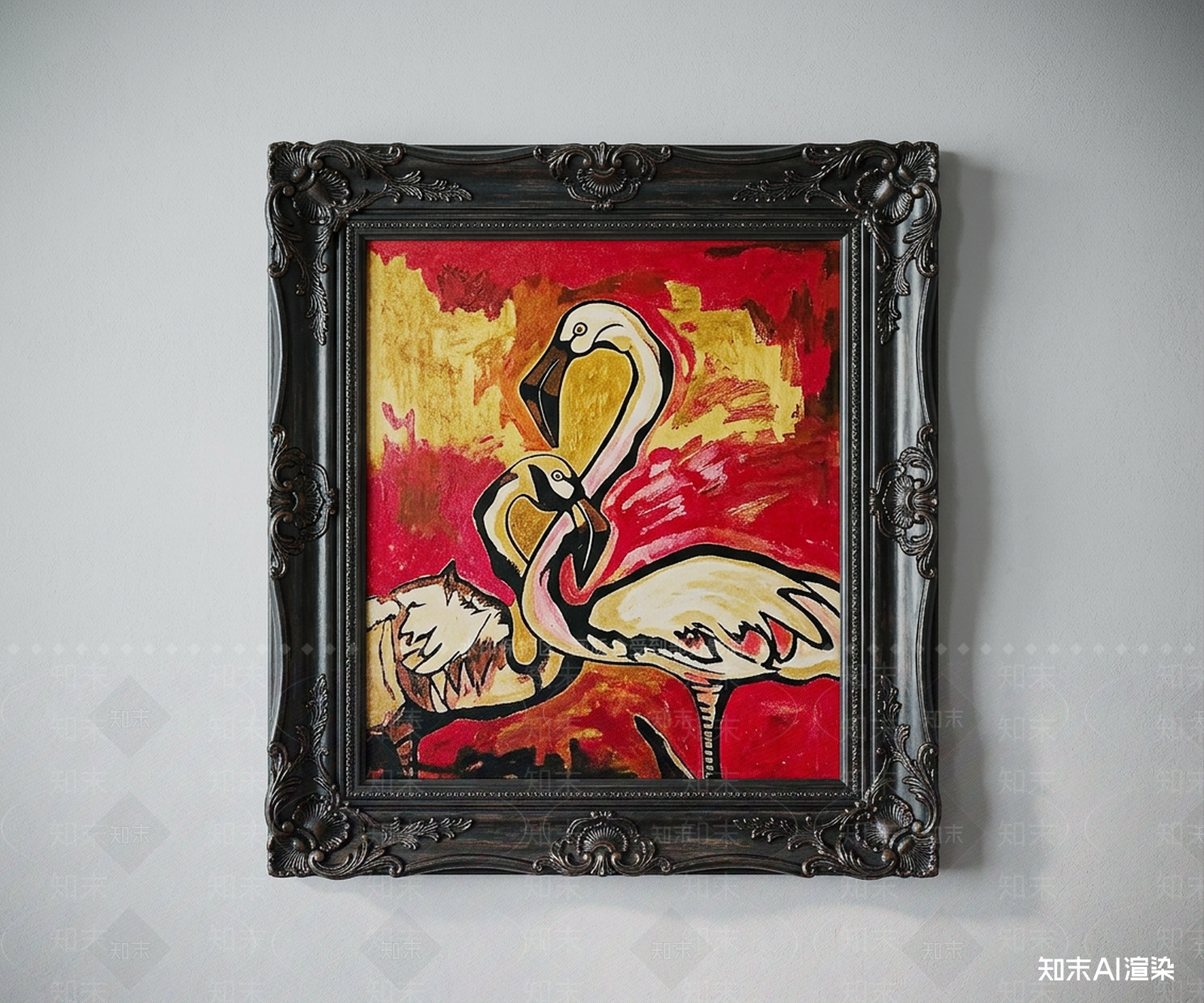 火烈鸟设计挂画挂画SU模型下载【ID:1227534899】