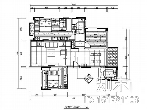 温馨时尚D户型三居室样板房施工图（含效果）cad施工图下载【ID:161721103】