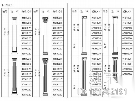 豪华欧式线条柱cad施工图下载【ID:161902191】