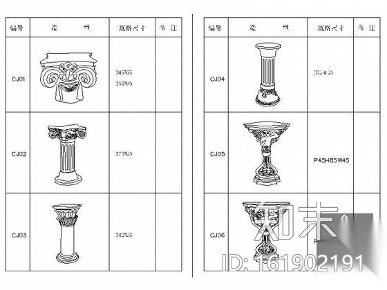 豪华欧式线条柱cad施工图下载【ID:161902191】