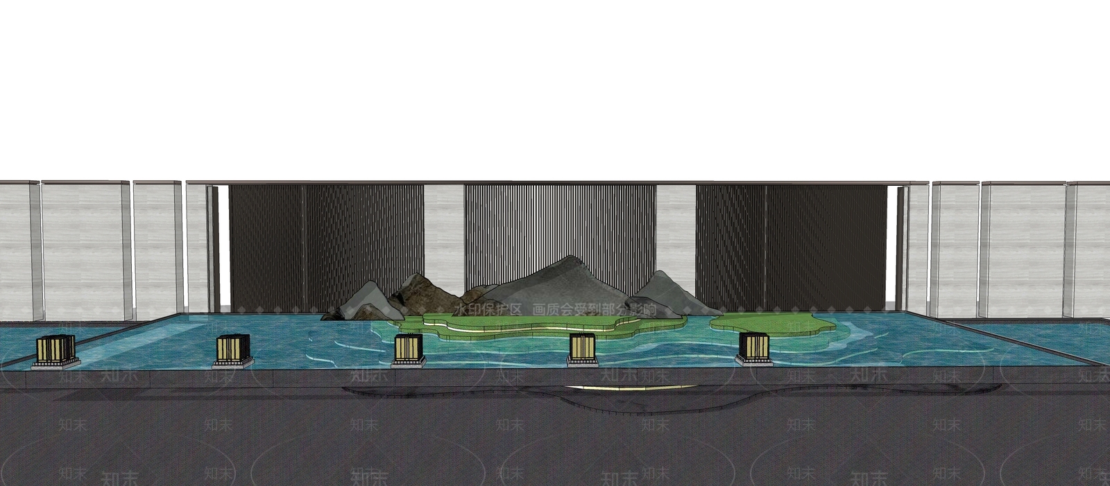 新中式水景景墙SU模型下载【ID:171834204】