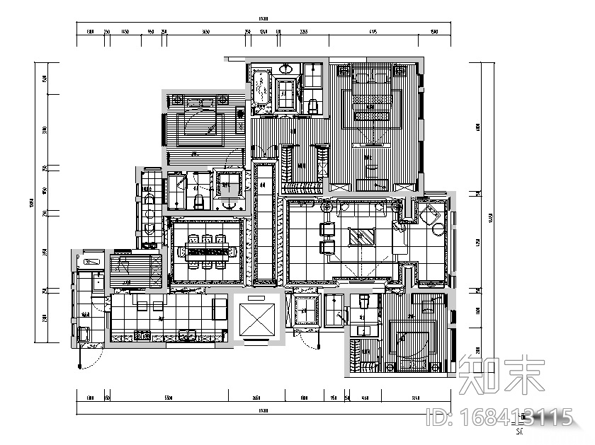 [陕西]200平米风景御园样板房设计施工图（附效果图）cad施工图下载【ID:168413115】