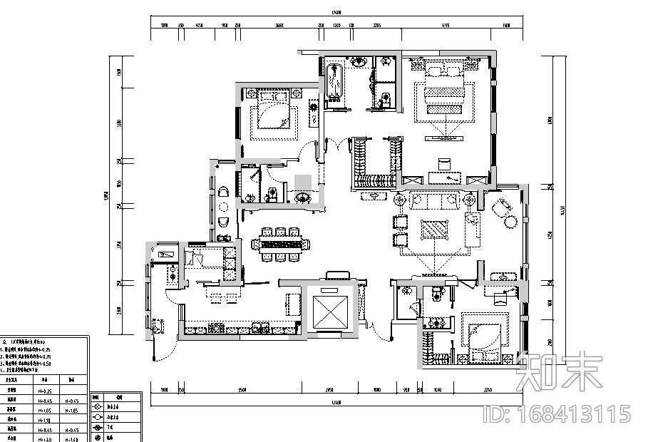 [陕西]200平米风景御园样板房设计施工图（附效果图）cad施工图下载【ID:168413115】