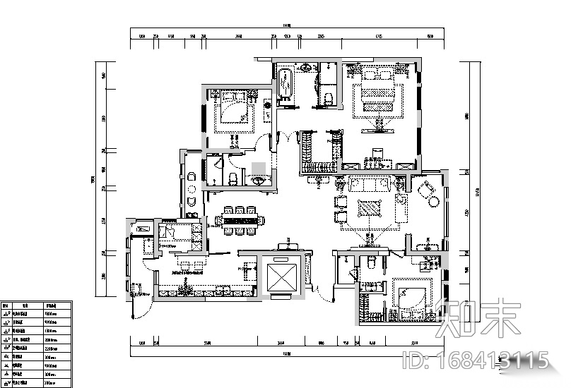 [陕西]200平米风景御园样板房设计施工图（附效果图）cad施工图下载【ID:168413115】