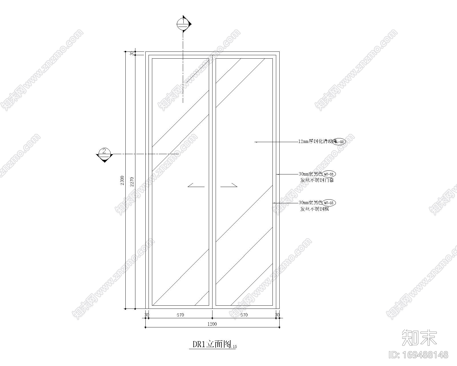 厨房玻璃推拉门CAD详图cad施工图下载【ID:169488148】