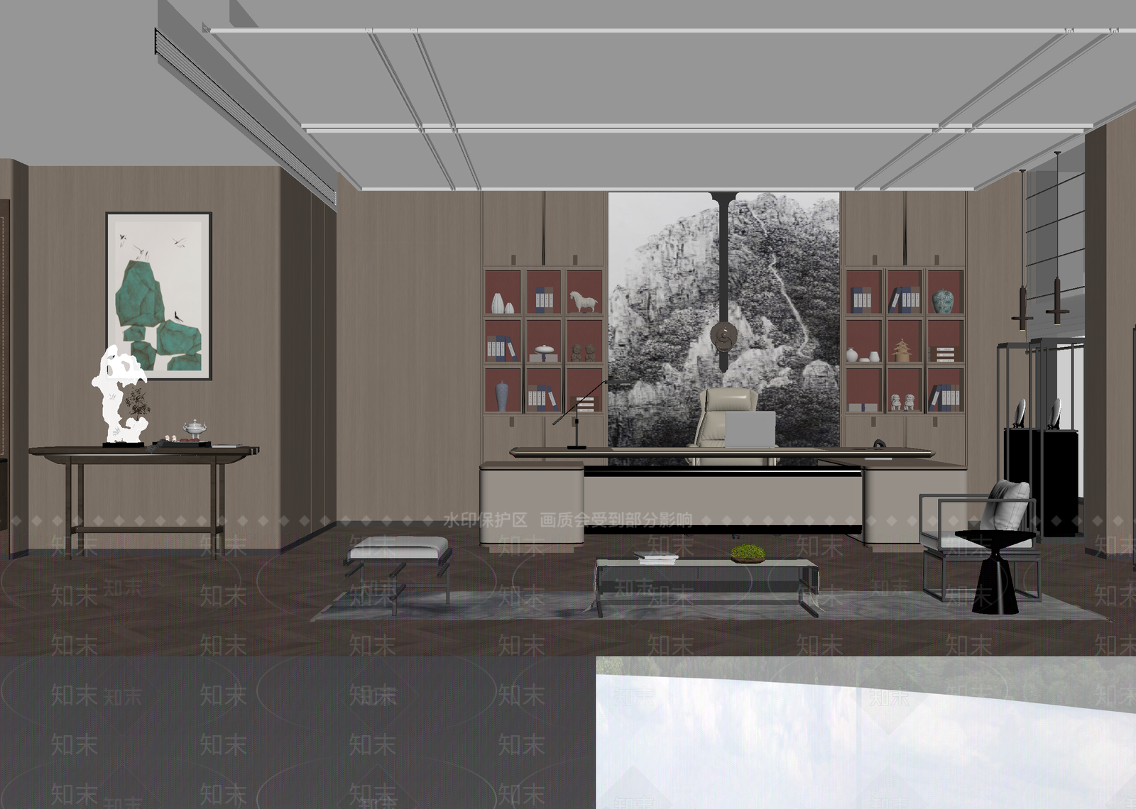 新中式办公室3D模型下载【ID:1215155292】
