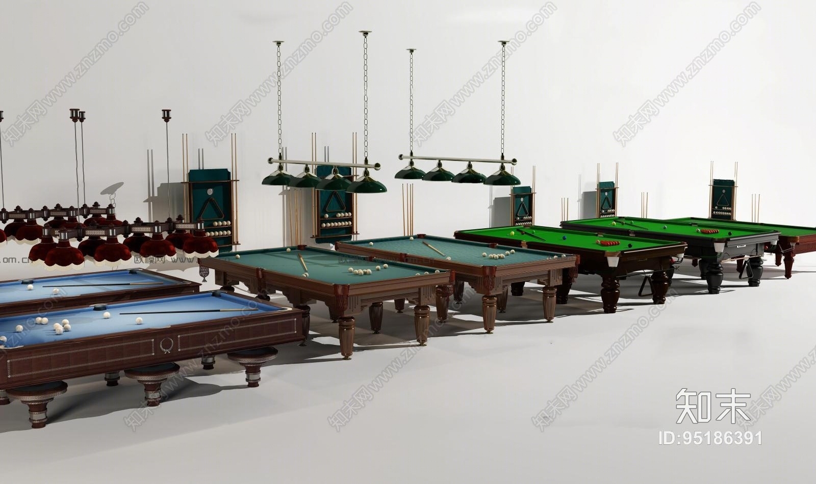 欧式台球桌吊灯组合3D模型下载【ID:95186391】