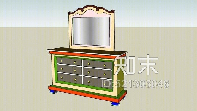 带镜子的化妆梳妆台SU模型下载【ID:521305046】