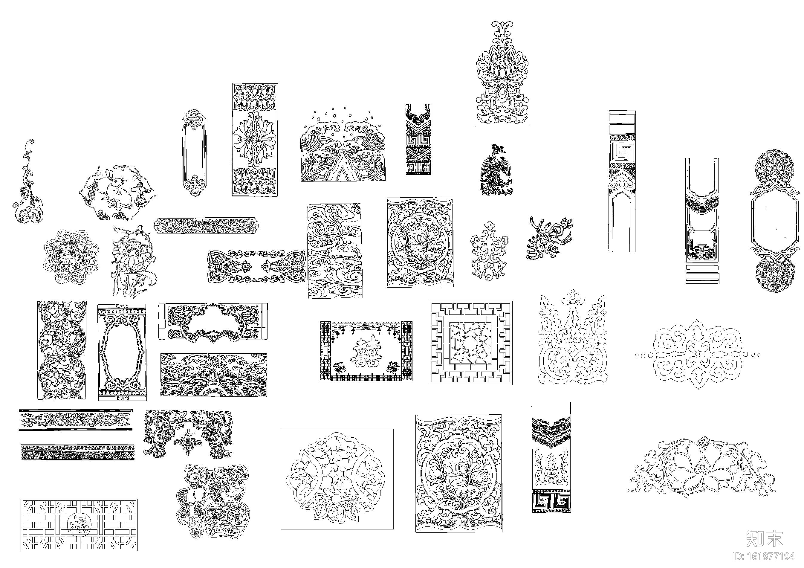 中式镂空雕花CAD图库施工图下载【ID:161877194】