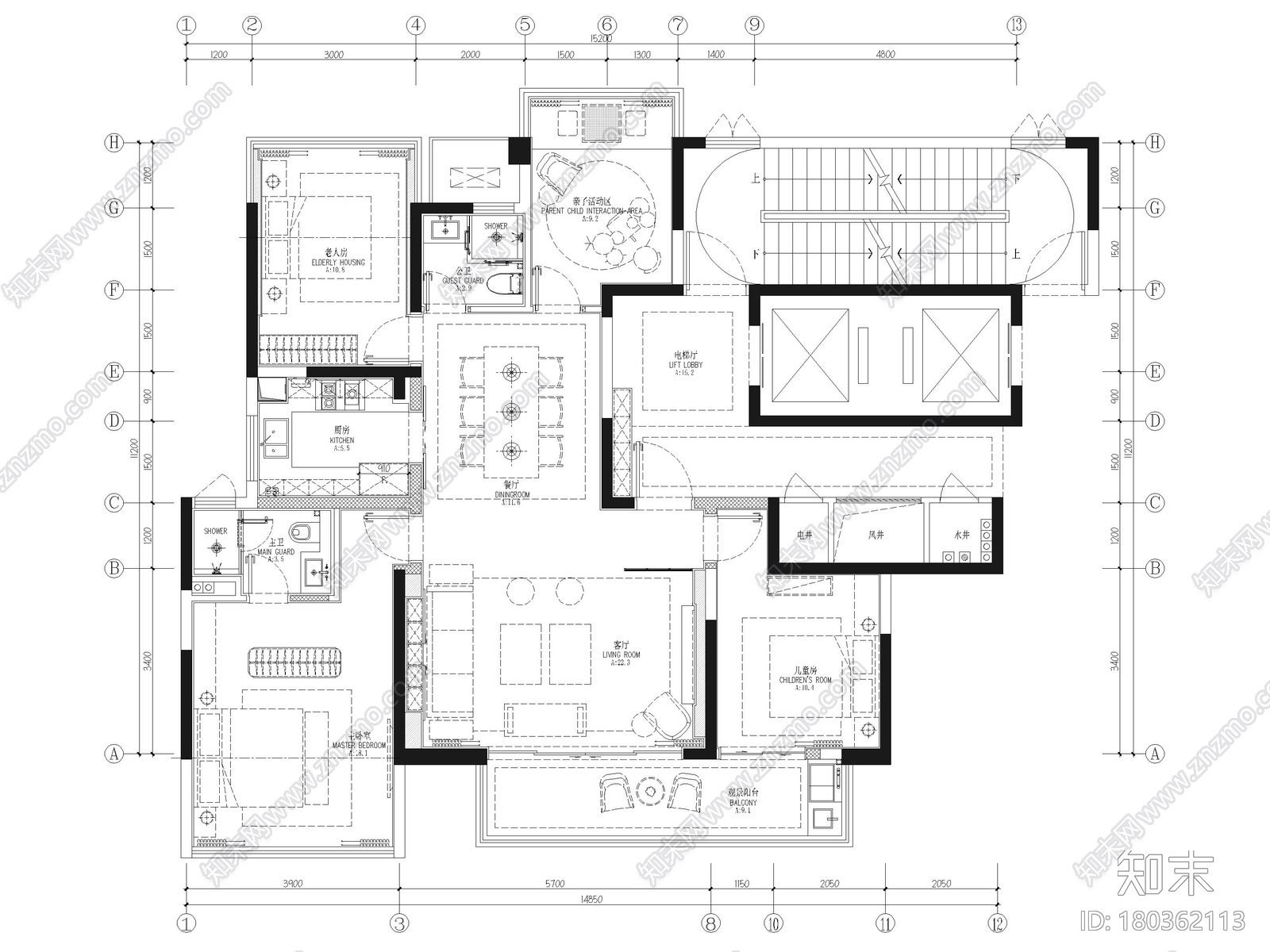 [南宁]150㎡新中式三居室样板房装修施工图施工图下载【ID:180362113】