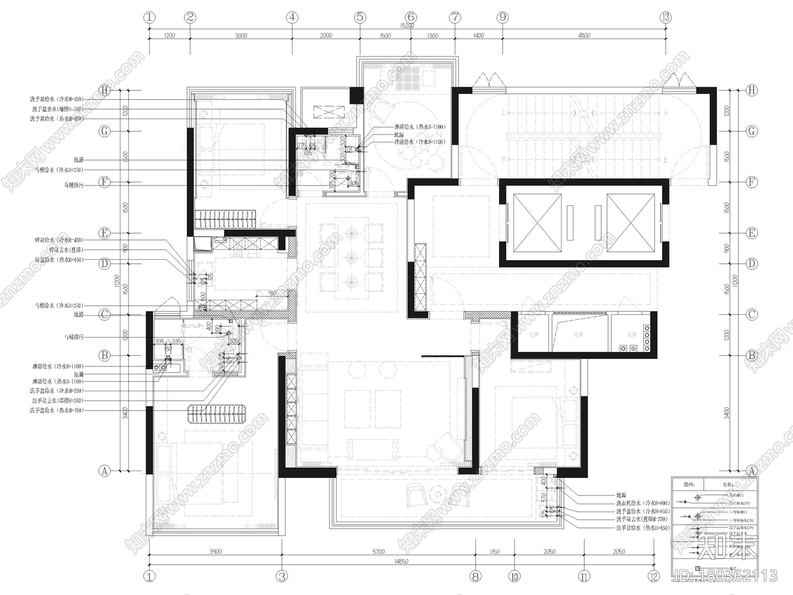 [南宁]150㎡新中式三居室样板房装修施工图施工图下载【ID:180362113】