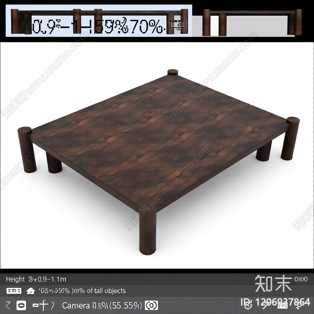 深色木纹方桌3D模型下载【ID:1206937864】