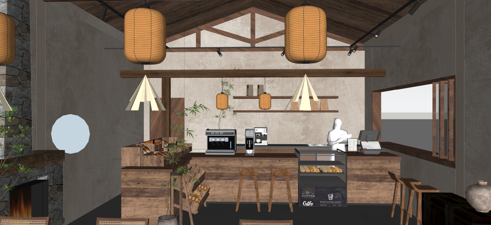 新中式咖啡厅SU模型下载【ID:1222162578】
