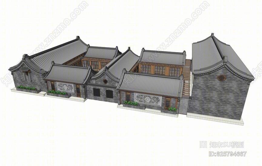 中式四合院SU模型下载【ID:825794667】