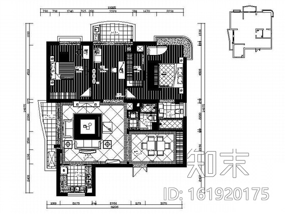 150平米美式风格三居装修图cad施工图下载【ID:161920175】