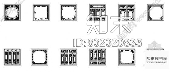 图块/节点一些古建筑门窗图块施工图下载【ID:832320835】