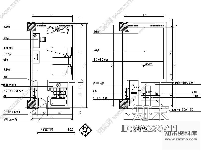 图块/节点标准双人房详图cad施工图下载【ID:832239711】