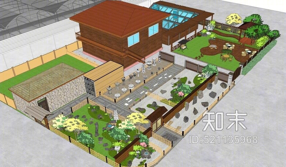 日式庭院景观SU模型下载【ID:521135968】
