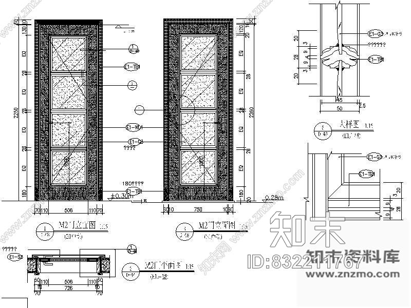 图块/节点四扇单扇门详图cad施工图下载【ID:832211767】