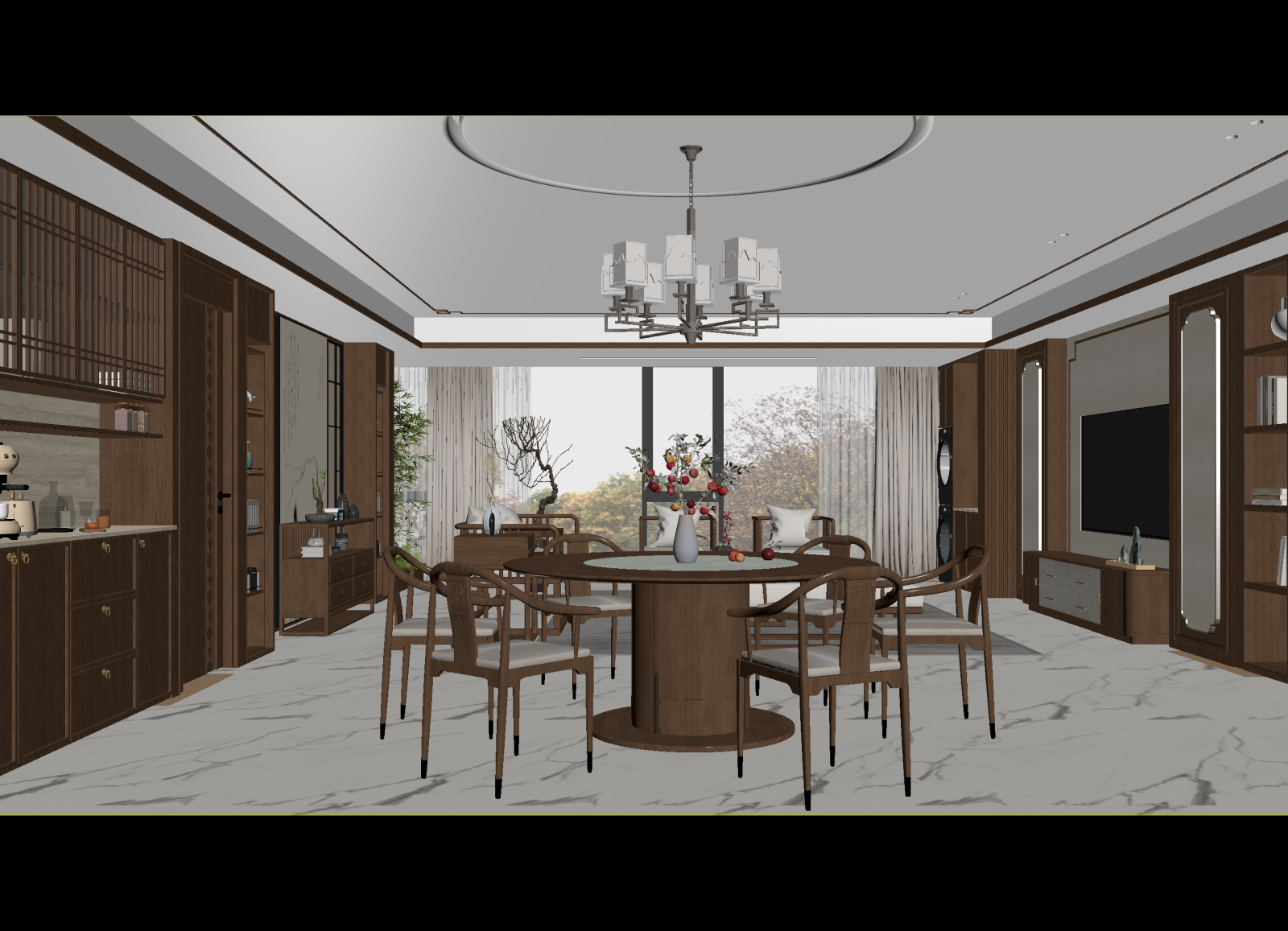 新中式家居餐厅3D模型下载【ID:1214919989】