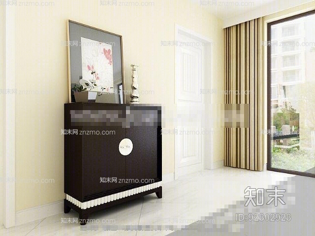 欧式新古典黑色长方形木艺装饰柜3D模型下载【ID:92802928】